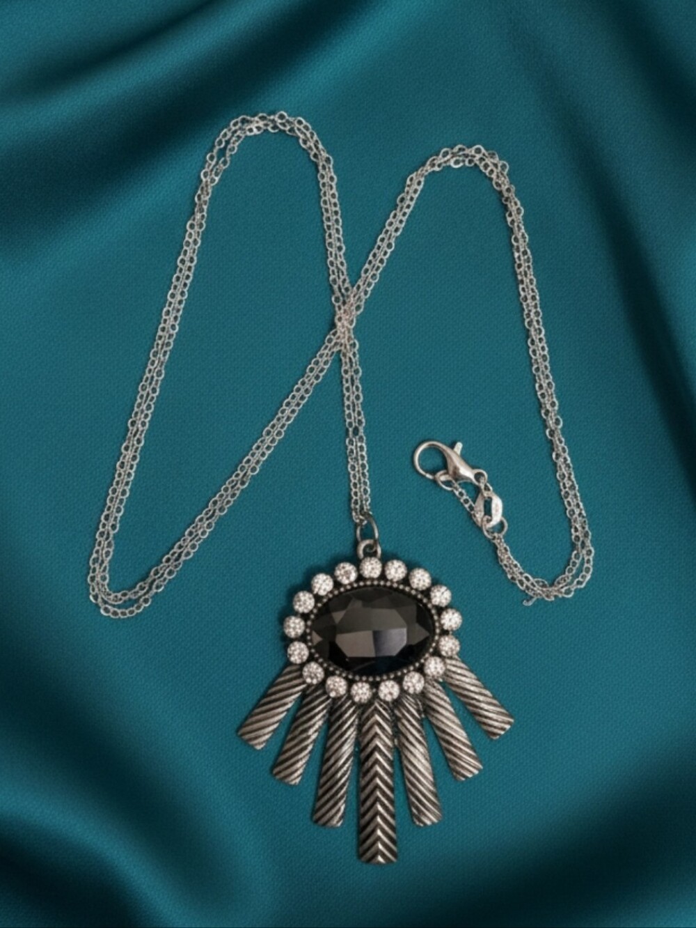 Silver Black Crystal Statement Necklace - Women Jewelry